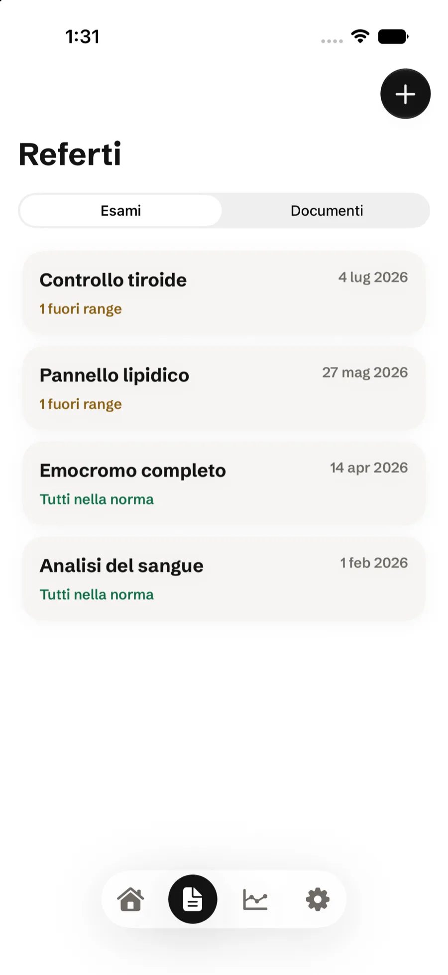 L'elenco dei referti in Refertrack, con lo stato di ogni controllo